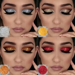 Glitter Pigment Eyeshadow Collection - Metallic Silver, Gold, Orange, Red